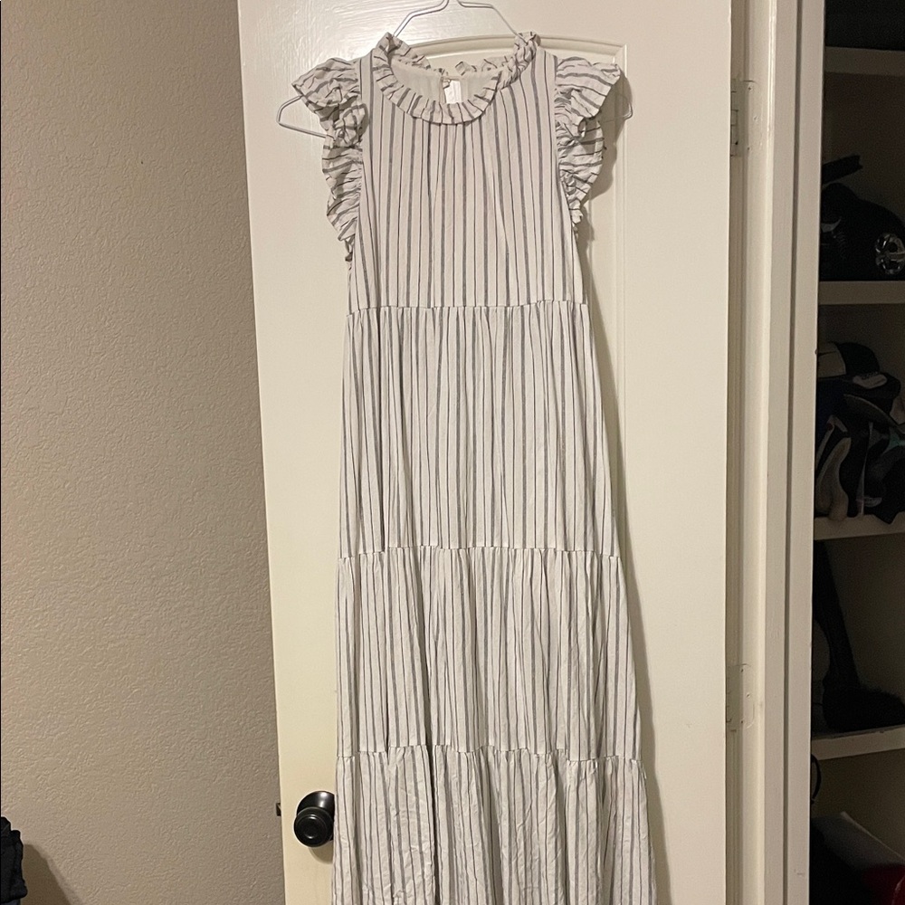 Jacqui E Black and White Striped Dress